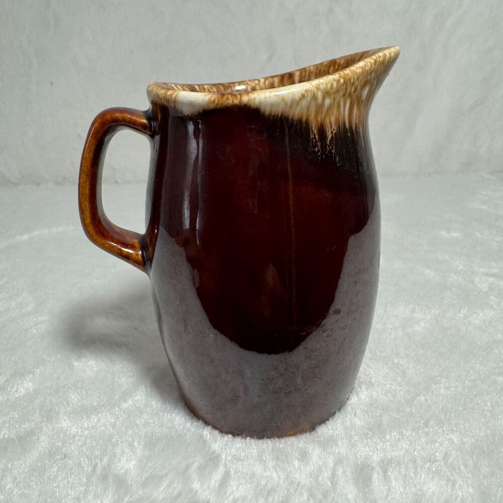 Vintage Brown Drip Glaze Stoneware Pitcher Curved Spout & Handle Oven Proof USA - Picture 2 of 6
